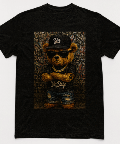 YN Drip Streetwear Graphic Bear Black T-shirt