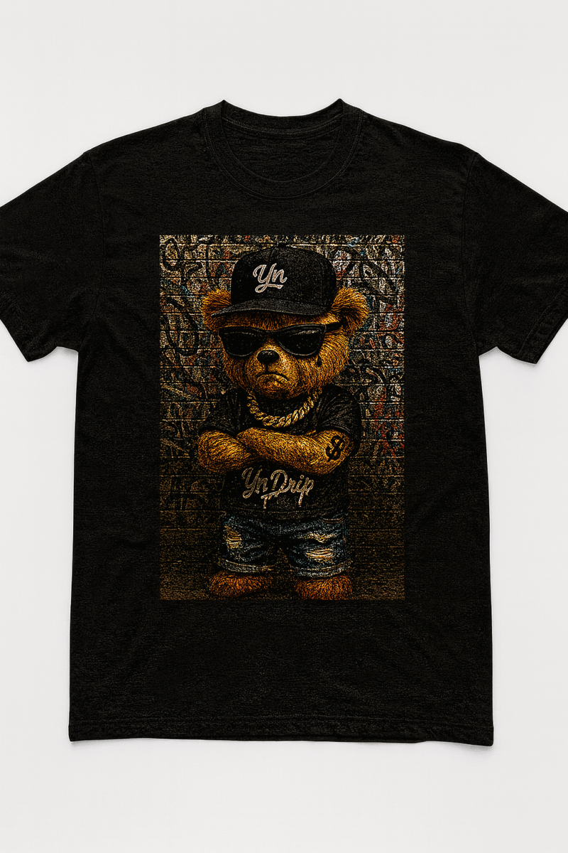 YN Drip Streetwear Graphic Bear Black T-shirt