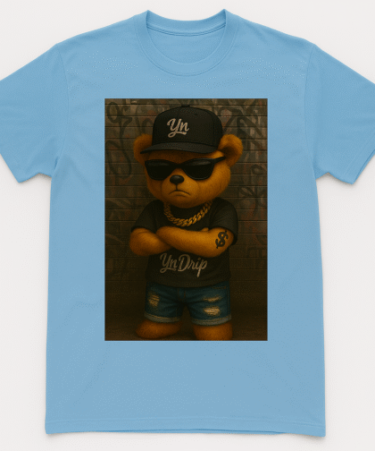 YN Drip Streetwear Graphic Print Bear Blue T-shirt