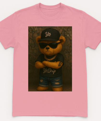 YN Drip Streetwear Graphic Print Bear Pink T-shirt