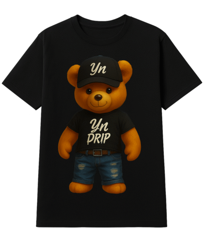 YN Drip Streetwear Graphic Bear Black T-shirt